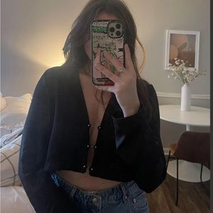 Zara | Cropped Black Satin Effect Blouse